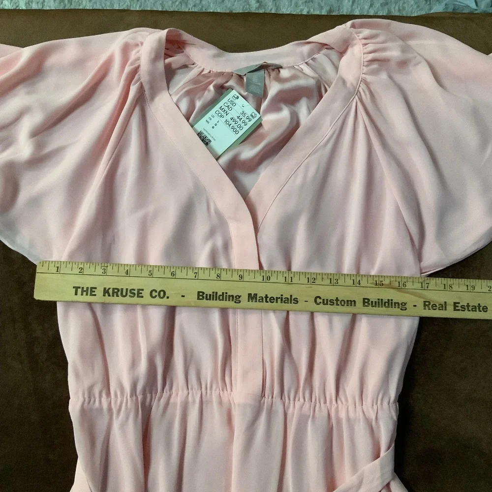 H&M Pink L Belted Dress with Elastic waistband Minimalist Feminine Scandi